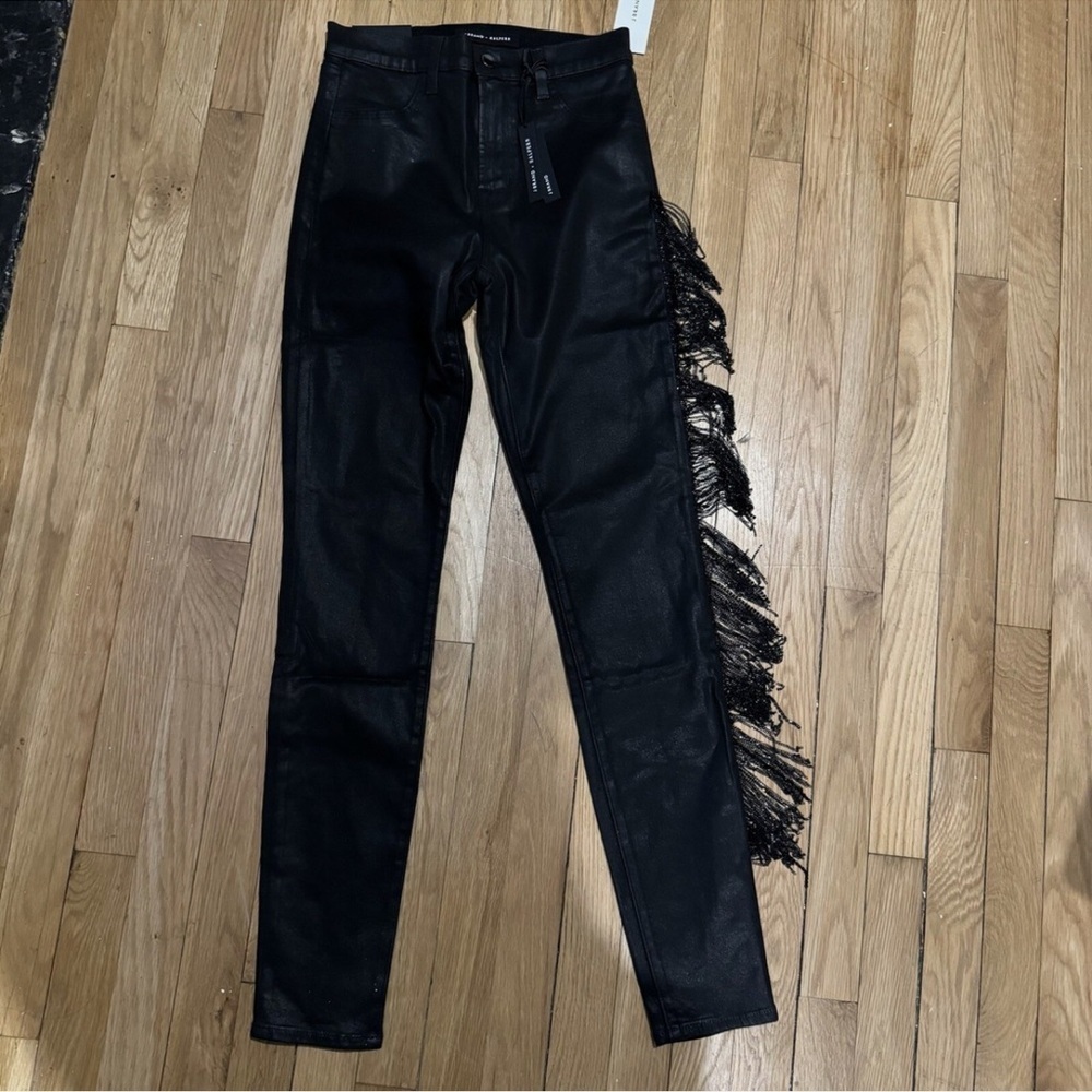 NWT J Brand x Halpern Maria High Rise Skinny Jeans Black Fringe Chain Sz 26 $398 - Picture 13 of 13